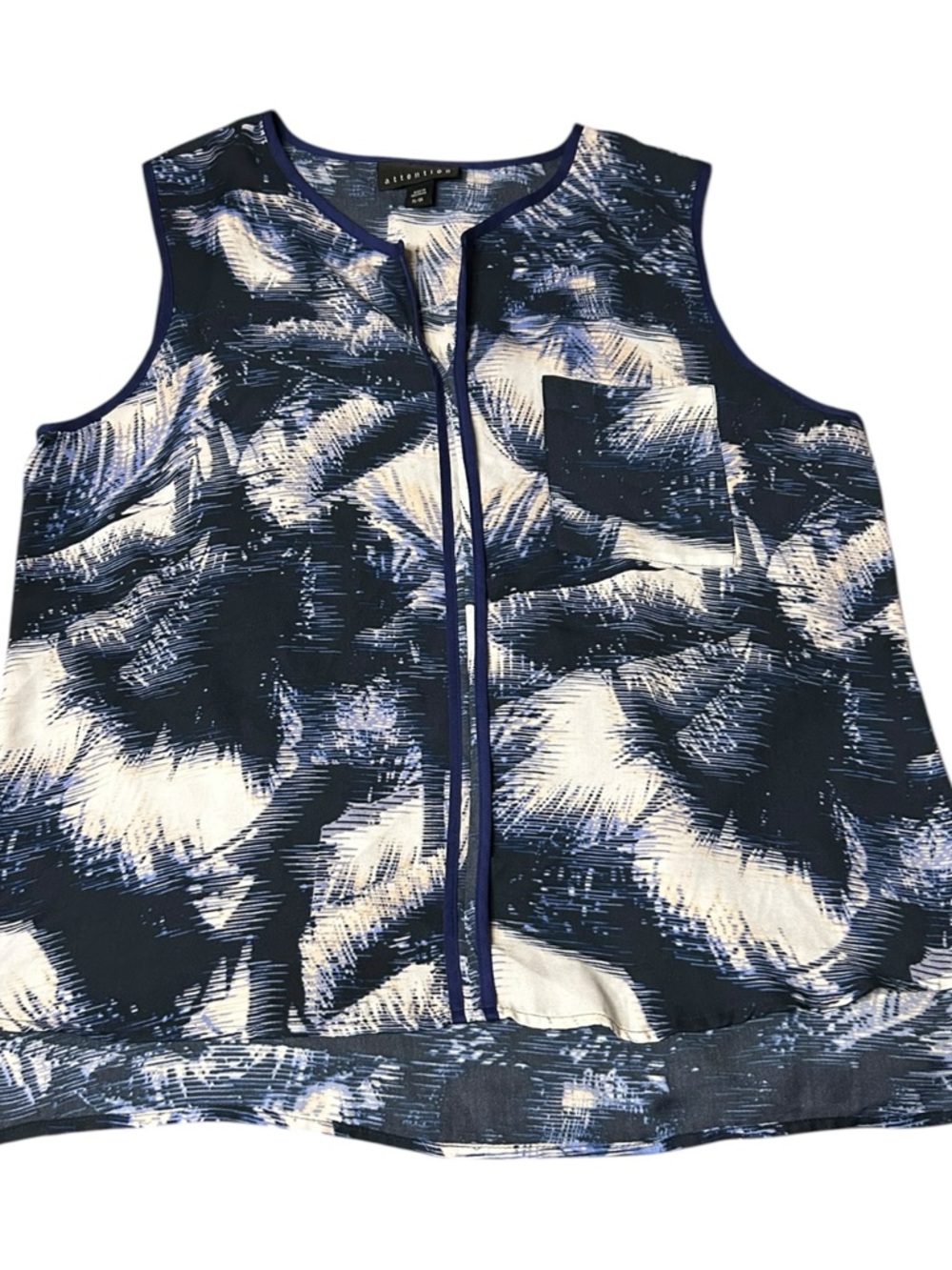 💟Attention Women's XL Blue Abstract Palm Print Sleeveless Blouse Tank Top